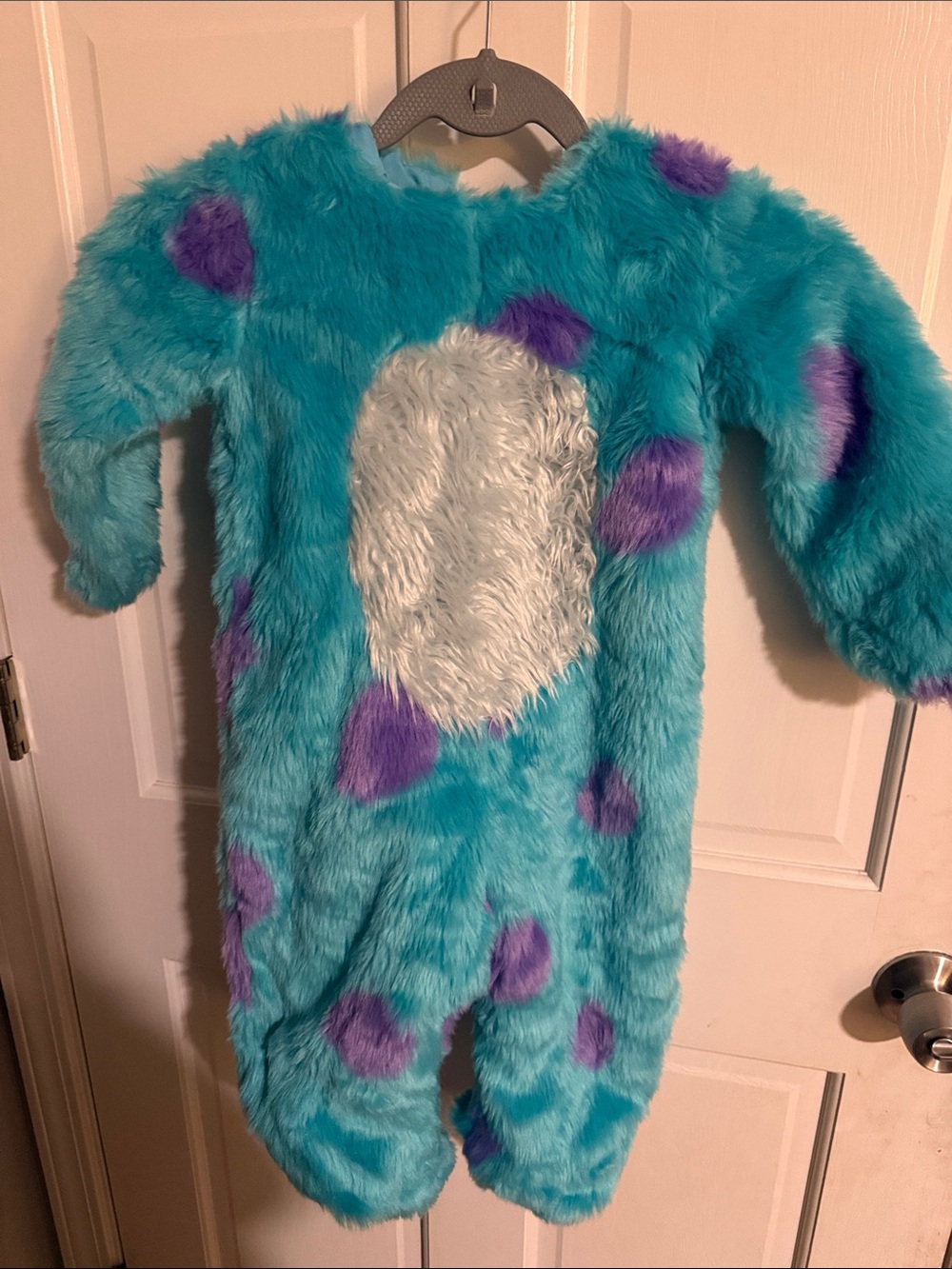 Pottery Barn Kids Teal One-Piece Footie with Purple Spots and White Belly